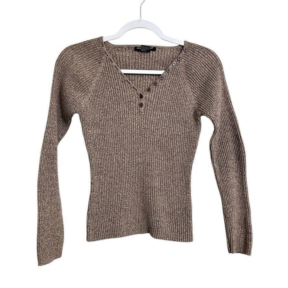 Reference Point Ribbed Long Sleeve Fitted Sweater Women's‎ M Brown Y2K Casual